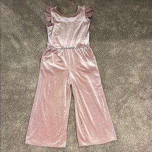 Pink Velvet Jumpsuit with Ruffle Sleeves girls size 7/8
